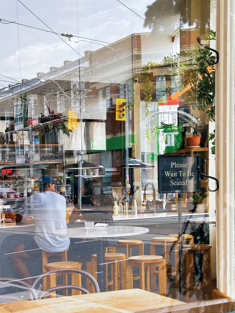 Café window looking out to a city street