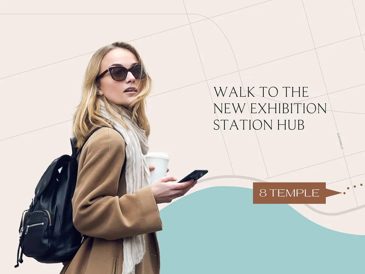 Illustration: walk from 8 Temple to the new Exhibition Station hub
