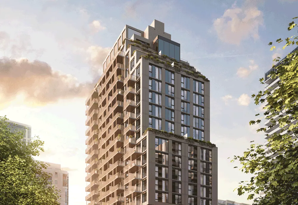 Artist's concept of AKRA, a tower with stepped terraces at 109 Erskine Avenue
